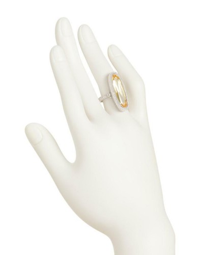Judith Ripka Sterling Silver Elongated Canary Crystal/White Topaz Ring - Picture 2 of 3