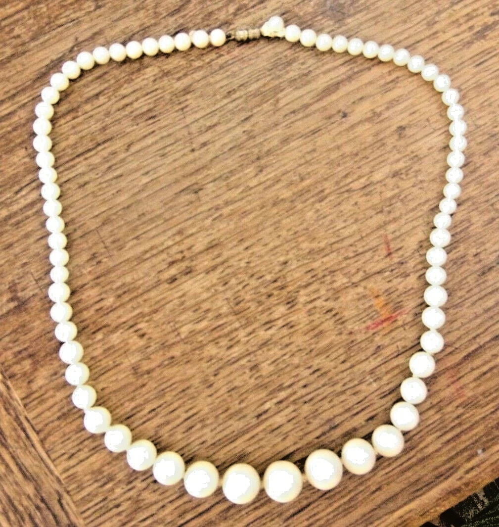 Collier Vintage Perles De Majorque 55cm - 79 Perles 6mm, Fermoir Argent, Bijou Ancien