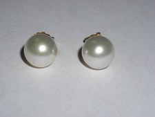 Wonderful Pink Luster Cultured Pearl Earrings 14K Yellow Gold Pierced 7-8 mm