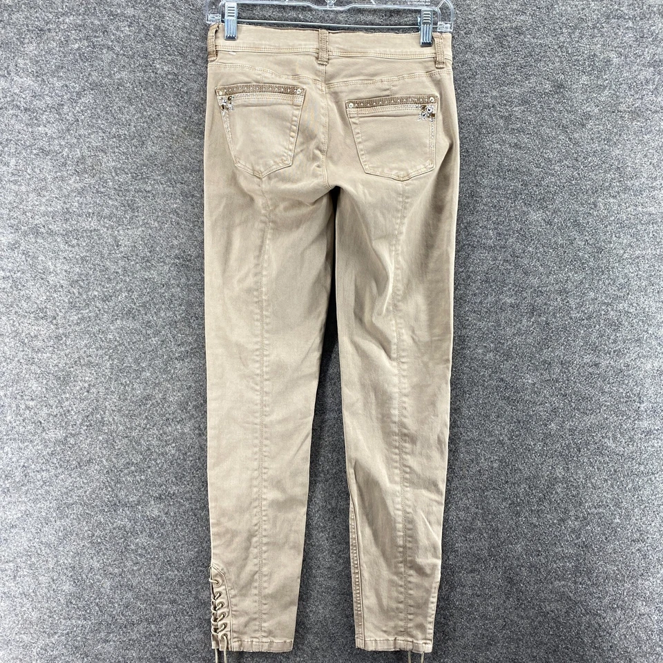 Calça White House Black Market feminina 00 bege cintura baixa bolsos de algodão magro - Imagem 2 de 4