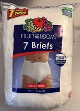 NEW Fruit of the Loom Men’s NOS Classic White Briefs Set of 7 2XL 46-48