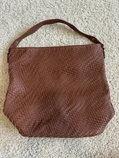 Large Deux Lux Woven Leather Hobo Handbag Purse Tote Brown Textured Work School