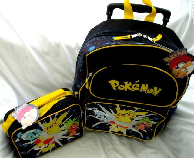 Black Pokemon Pikachu 16" Rolling Backpack and matching lunchbox lunch