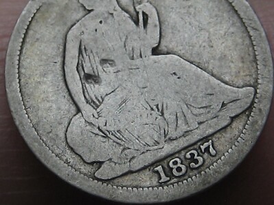 1837 Silver Seated Liberty Half Dime- Small Date, Good Obverse Details