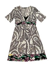 TAHARI Black Purple Stretch Cotton Sheath Multicolor Dress Floral Size S