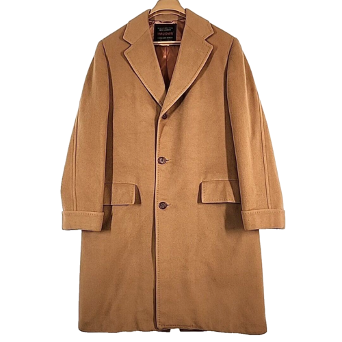 Vtg Dhalishan Bespoke 100% Cashmere Overcoat Mens Chest 46" Tan Lined Union Made