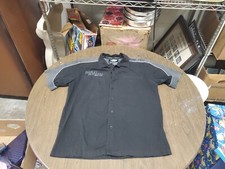 HARLEY DAVIDSON Mechanic Garage Shop Grey  Black Shirt Adult M missing button