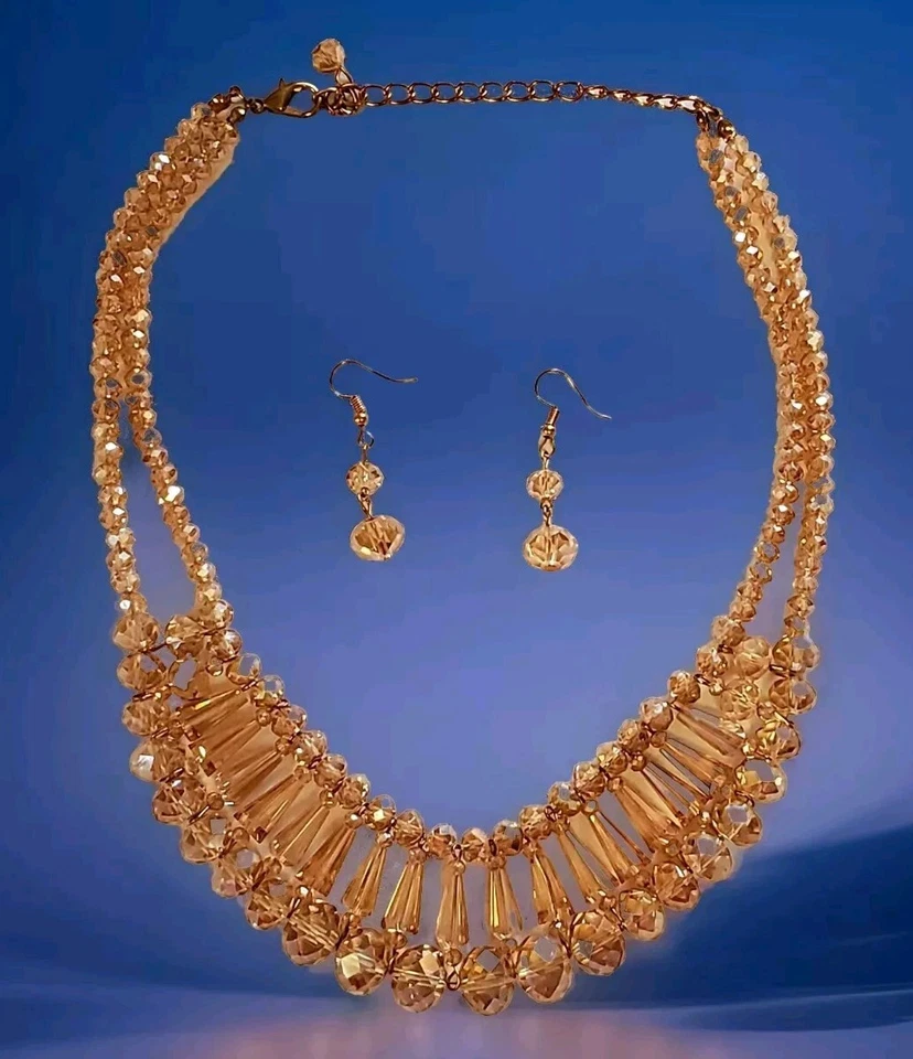 Ожерелье и серьги комплект дымчатый янтарный цвет граненый бусина блеск без суеты элегантность - Изображение 3 из 4