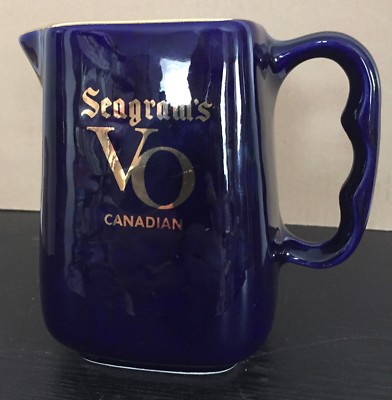 Seagram's VO Canadian Whiskey Square Logo Cobalt Blue & Gold Pitcher 5''