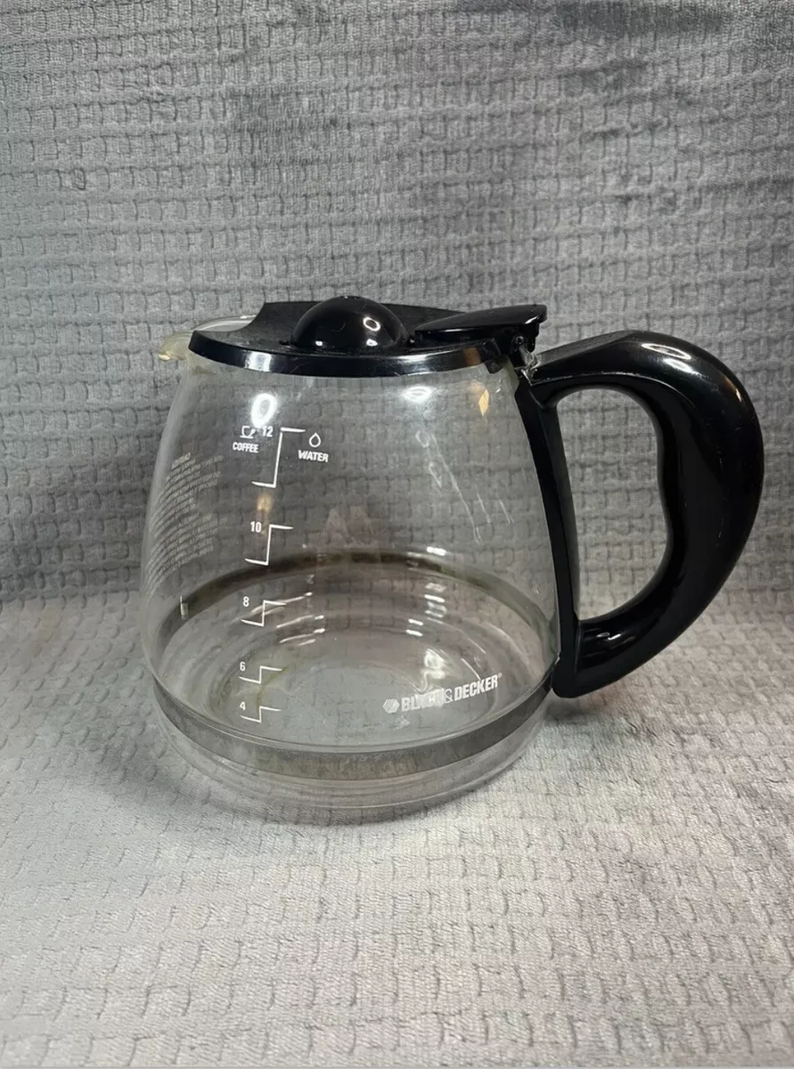 Black Decker Coffee Pot 12 Cup Replacement Glass Carafe Black Lid Handle  GOOD