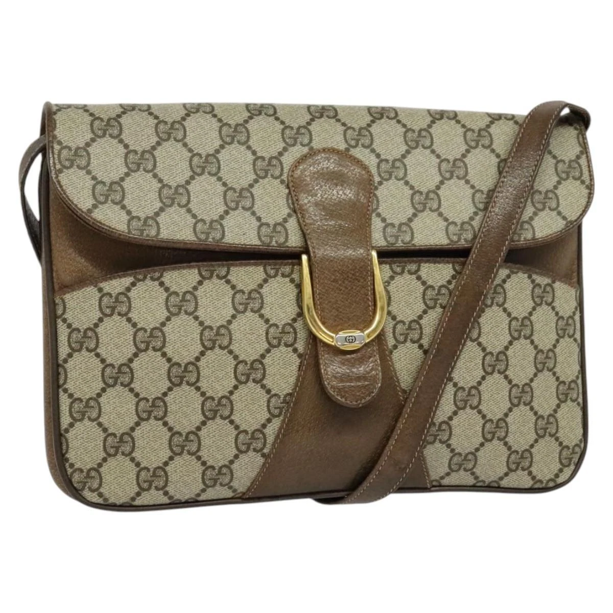 Sac à bandoulière GUCCI GG Supreme PVC beige or authentique BD1547