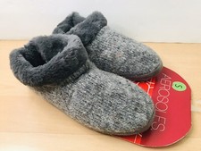 NWT Aerosoles Womens Slippers Size S 5-6 Gray Knit Faux Fur Trim Slip On House  