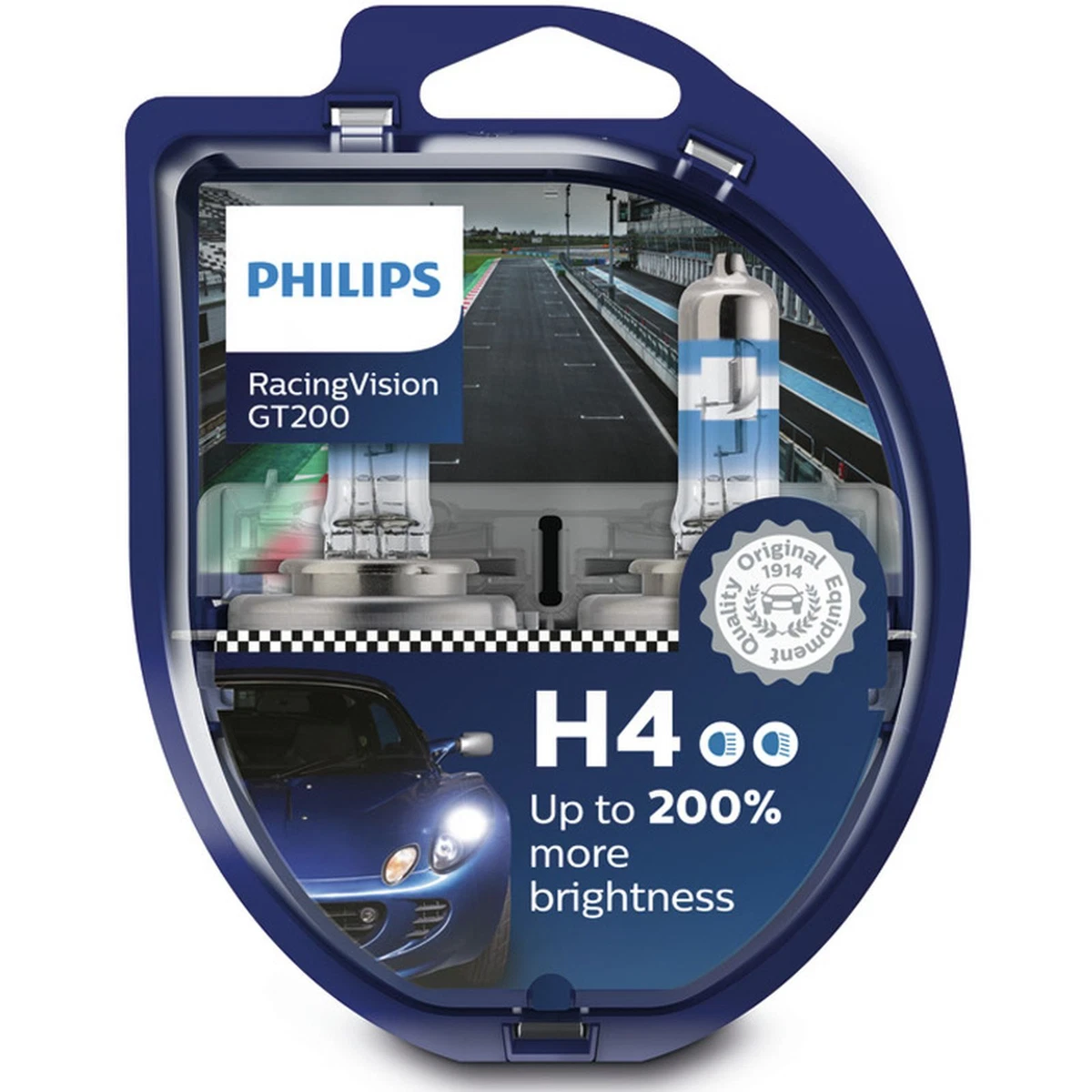 Philips RacingVision GT200 H4 car headlight bulb +200%, set of 2 White