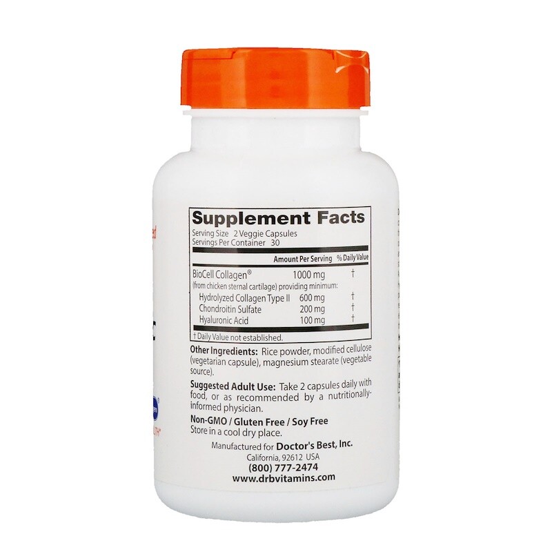 Hyaluronic Acid Plus Chondroitin Sulphate Biocell Collagen 50mg 60 Veg