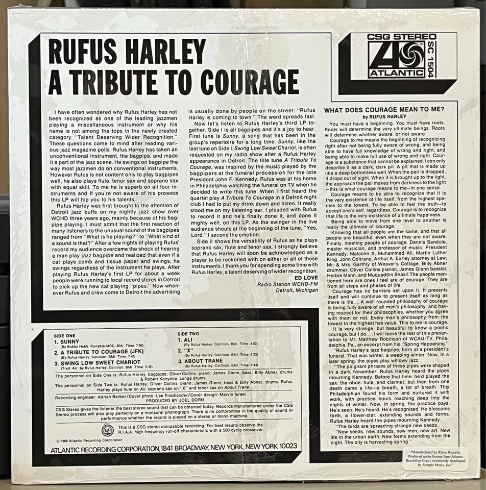 SEALED Rufus Harley “A Tribute to Courage” LP • Rhino reissue - Image 2 of 3
