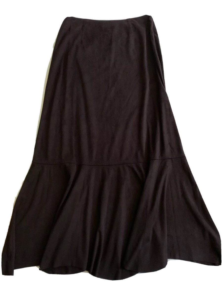 J JILL Java Brown Soft Micro Suede Ruffle Flounce Midi Maxi Skirt