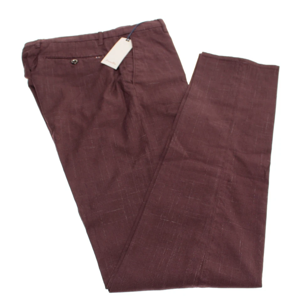 Zanella 全新带标签 Chinos / 休闲裤 34 码美国诺亚勃艮第格子棉混纺 — 第 2/4 张图片