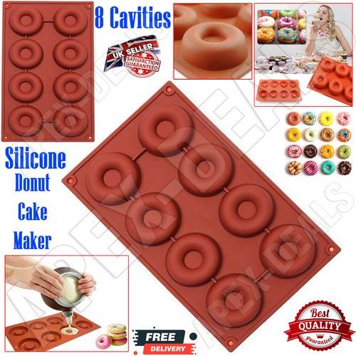 2pcs 8 Cavities Silicone Donut Doughnut Muffin Pan Maker Ring Biscuit Cake Mold - Picture 1 of 12