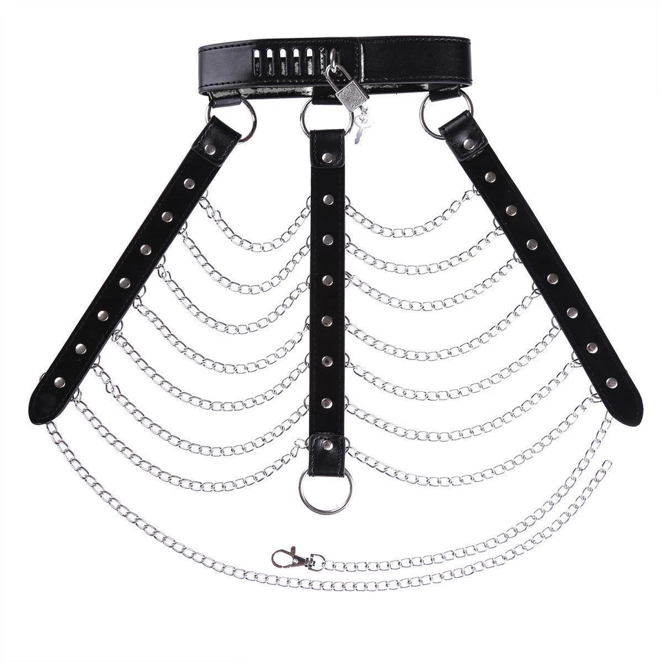 Sexy Imitation PU Leather Choker Punk Gothic Body Suit Metal Chain Costume Foto 4 de 4