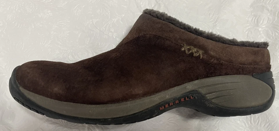 Merrell Encore Ice Bonito Acogedor Cálido Marrón Gamuza Imitación Piel Forrado Cómodo Mules 7.5 Foto 4 de 4
