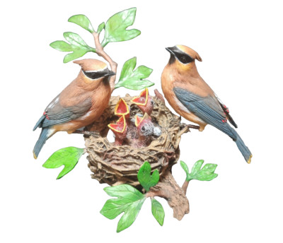 Danbury Mint Cedar Waxwings on Nest Figurine by Bob Guge