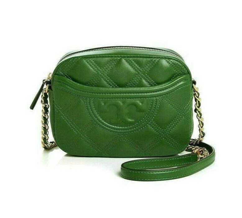 NWT Tory Burch Fleming Quilted Leather Camera Bag Crossbody Arugula Green  AUTHNT