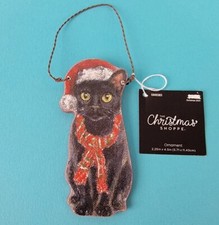 Wooden Black Cat Christmas Ornament Plaque Pet Realistic Kitten Tree New