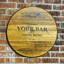 Personalised Home Bar Sign Oak Whisky Barrel Lid Custom Name Pub Man Cave Gift