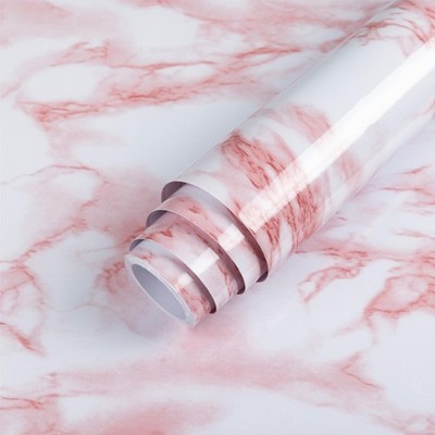 Glossy Marble for Countertop White/Pink Granite Peel and Stick Wallpaper Wate...