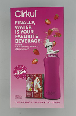 Cirkul 32oz Pink Stainless Bottle Kit w/2 Cartridges Zero Sugar Mix FlavorDrink