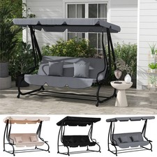 3 Seater Garden Swing Chair 2-in-1 Hammock Bed w/ Tilting Canopy