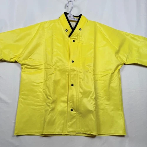 Neese Mens Yellow Rain Jacket Button Front Black Trim Large Made in USA Vintage - product listing photo