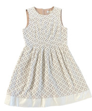 Eliza J Lace Overlay Fit Flare Dress Size 8 Ivory White Nude Geometric Crochet