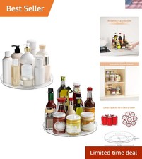 Durable Non-Skid 9 Inch Lazy Susan Turntable Set - 2 Clear Trays for Easy Access