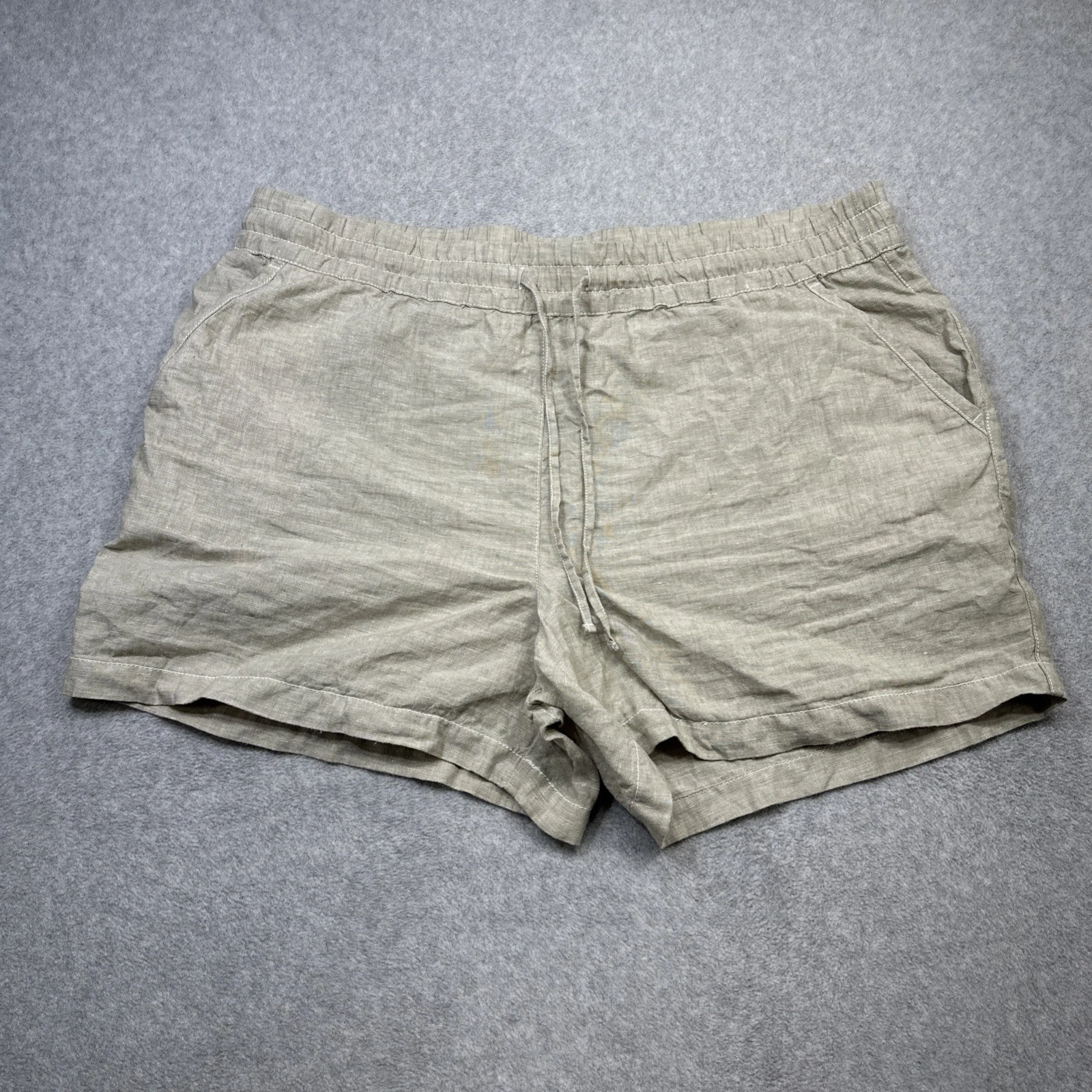 Tommy Bahama Linen Shorts Women XL Beige Drawstring Summer Beach Casual Coastal