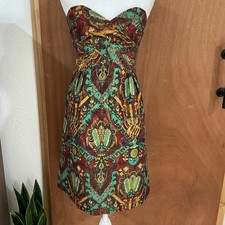 Nanette Lepore Kharma Silk Brocade Strapless Dress 10 Boho ChicTribal Ethnic