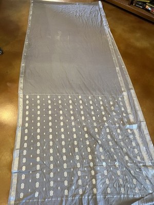 Vintage Grey Sarees 100% Pure Silk Woven Indian Sari Decor Craft Fabric 6 Yards
