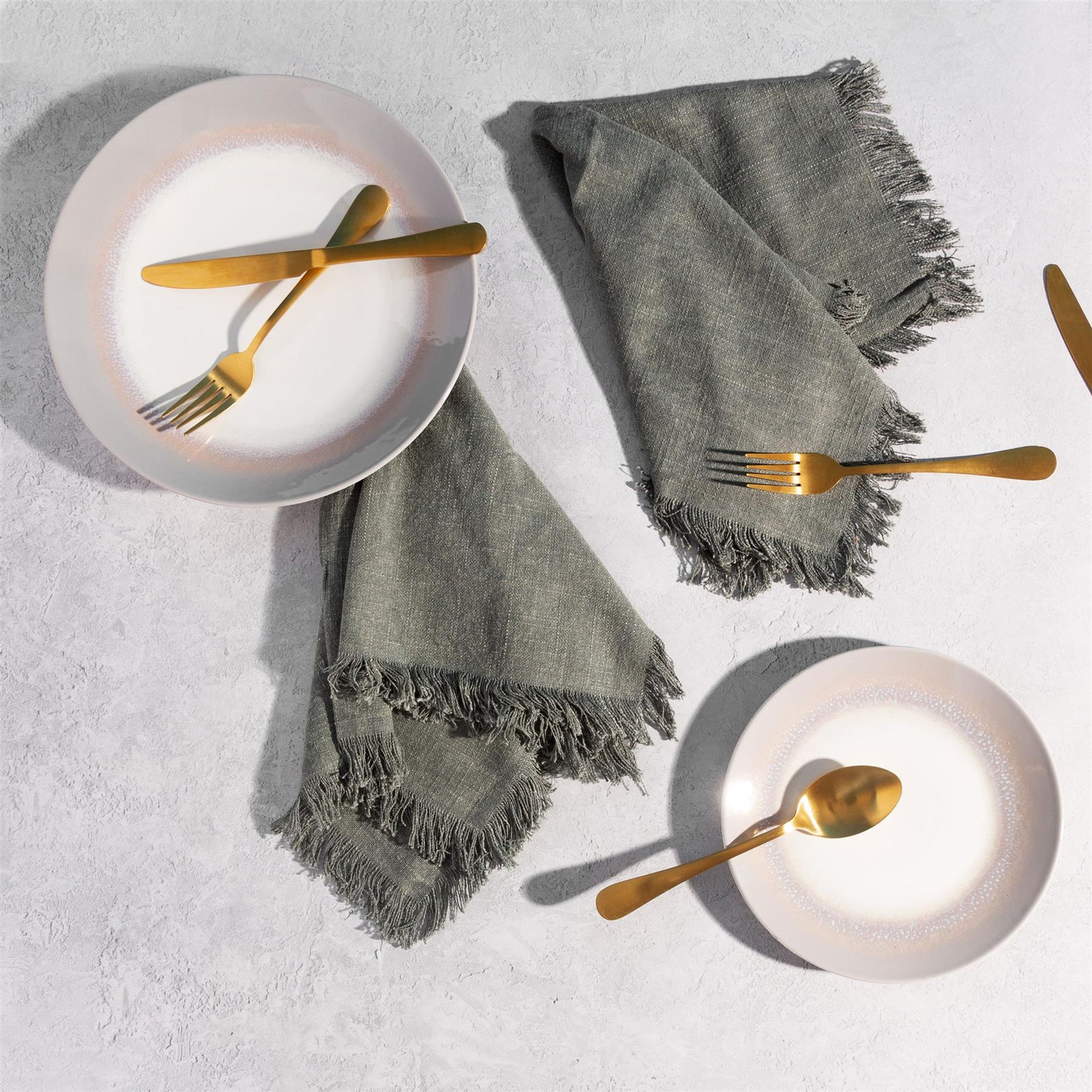 Stonewashed Grey Cotton Napkins Pair Fringed Edge 45x45cm