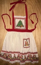 Vintage Christmas Child’s Kid’s Apron Teddy Bear Print Toys  Adjustable Ties