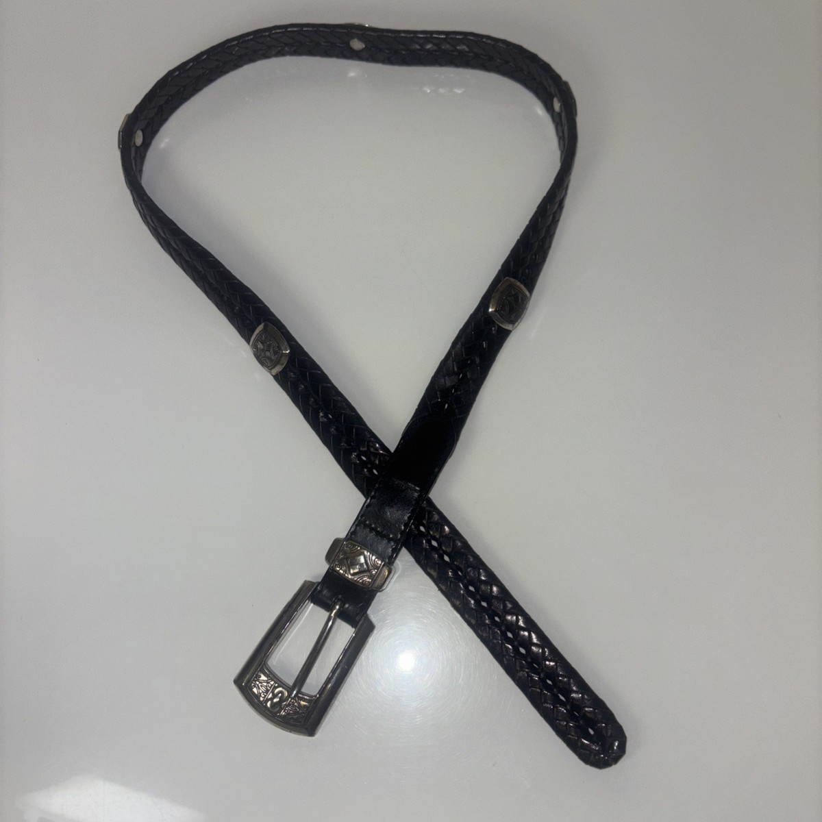 Brighton Black Genuine Leather Belt Sz M Silver Studs 
