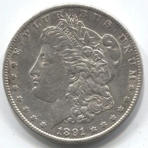 1891 - S- MORGAN SILVER DOLLAR - 90% SILVER - AU -LOT # 181 -LOW MINTAGE