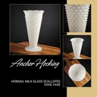 Vintage Anchor Hocking White Milk Glass Hobnail Scalloped Edge Vase