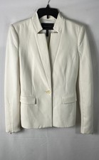 BCBGMAXAZRIA Women's White Single Button Blazer Zip Cuffs Mock Neck Sz XS