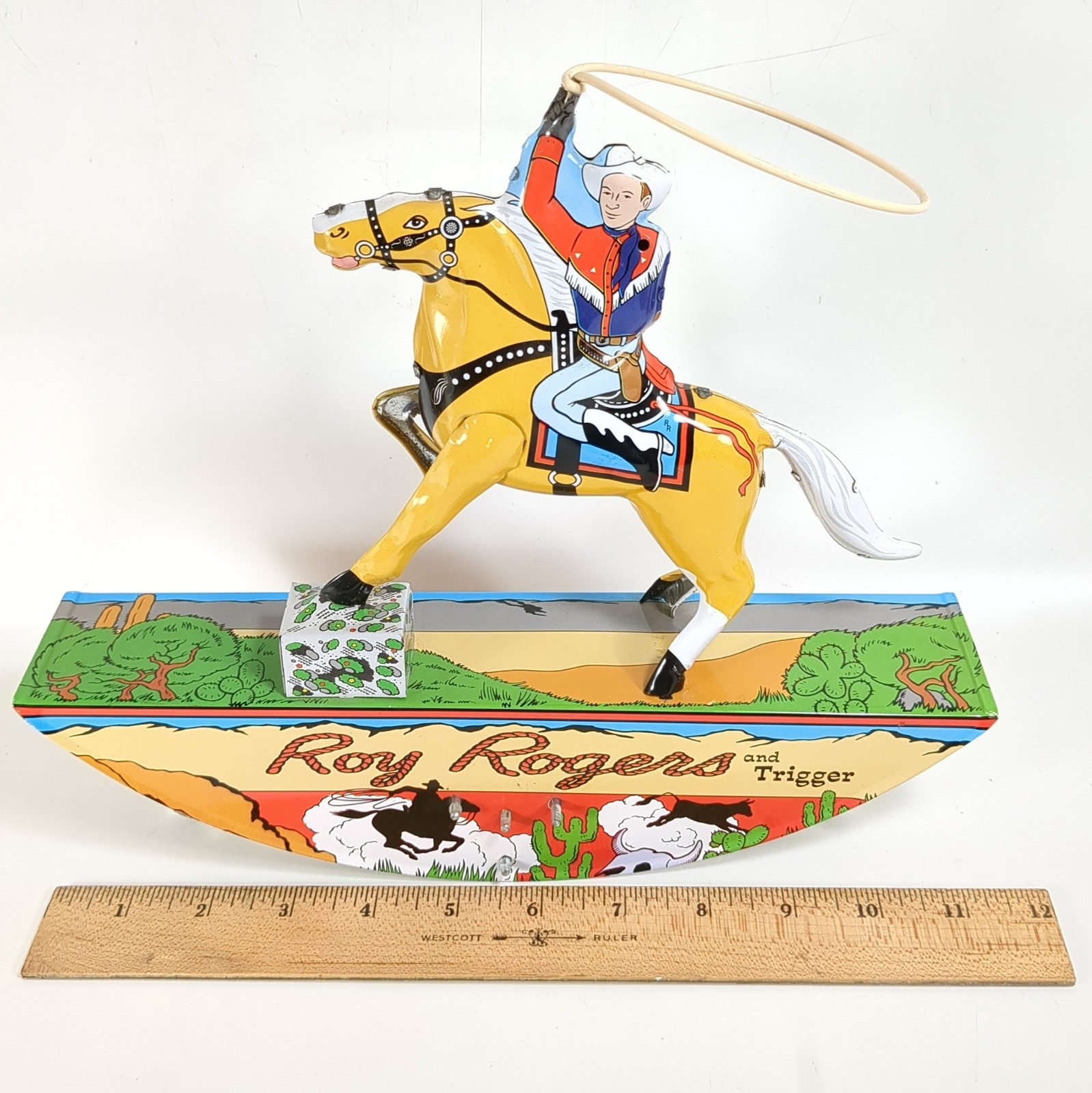 Schylling Vintage Reproduction Roy Rogers And Trigger Tin Wind-Up Toy With Box