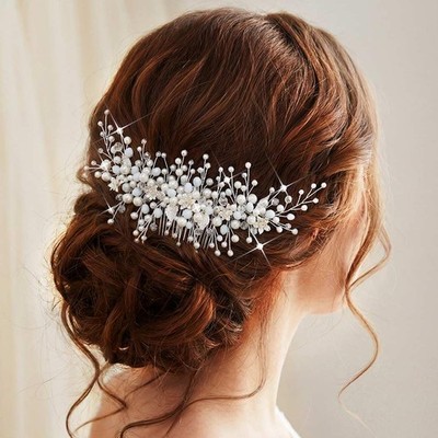 Perlen Braut Kopfschmuck Silber Blume Hochzeit Haarschmuck Braut Haarkamm für...
