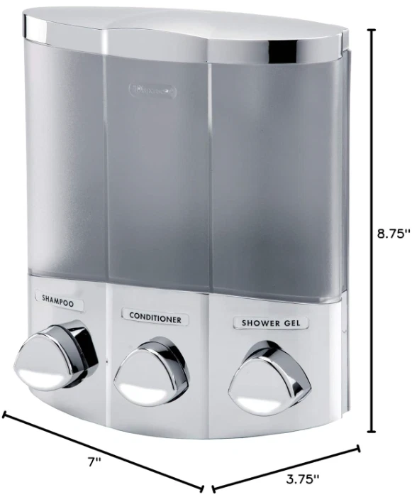 Dispensador de ducha 3 cámaras serie TRIO acabado cromo para jabón y gel Foto 3 de 3