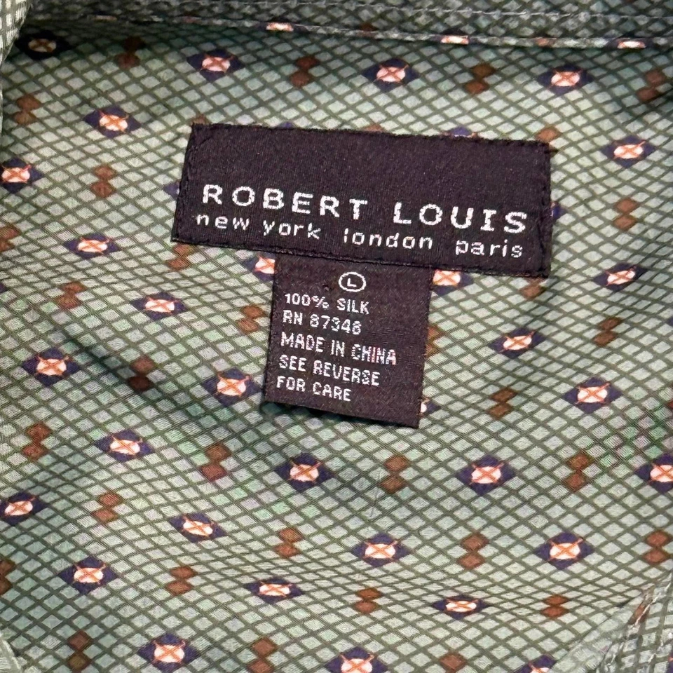 Robert Louis Men's Short Sleeve Size Large 100% Silk in Green  - Image 3 of 4