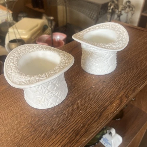 Fenton White Milk Glass - Daisy and Button Top Hat Large Pair Of Vintage - 3.24"
