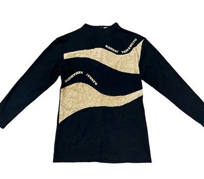 Kansai O2 Kansai Yamamoto Black Gold Logo Top Women s M/L Made in Japan