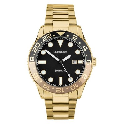 Sekonda Ocean Herrenuhr 43 mm mit Goldgehäuse und Edelstahlarmband
